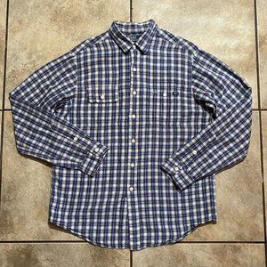 Polo Ralph Lauren Men's Shirt Long Sleeve Linen Blend Blue Plaid Size Large